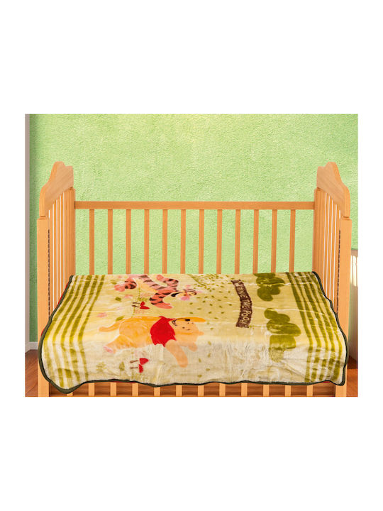 Dimcol Blanket Cot Winnie Forest Velvet Green 110x140cm