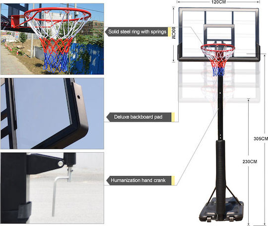 Life Sport S025S Μπασκέτα με Βάση και Ρυθμιζόμενο Ύψος 230-305εκ.