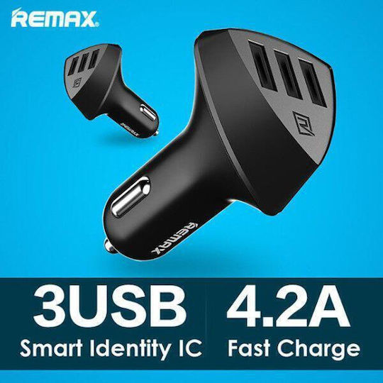 Remax Aliens 3 Φορτιστής Αυτοκινήτου 4.2A με Θύρες: 3xUSB Μαύρο Χρώμα