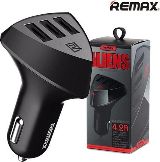 Remax Aliens 3 Φορτιστής Αυτοκινήτου 4.2A με Θύρες: 3xUSB Μαύρο Χρώμα