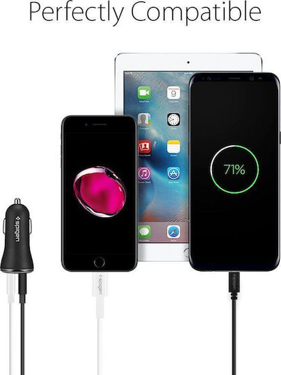 Spigen Φορτιστής Αυτοκινήτου 25W 2.4A Γρήγορης Φόρτισης με Θύρες: 2xUSB Μαύρος