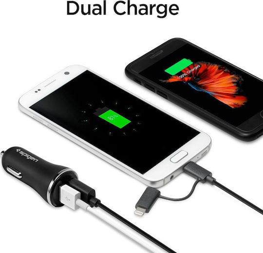 Spigen Φορτιστής Αυτοκινήτου 25W 2.4A Γρήγορης Φόρτισης με Θύρες: 2xUSB Μαύρος