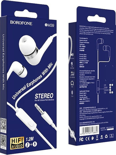 Borofone BM39 Refined Chant În ureche Handsfree cu Mufă 3.5mm Alb
