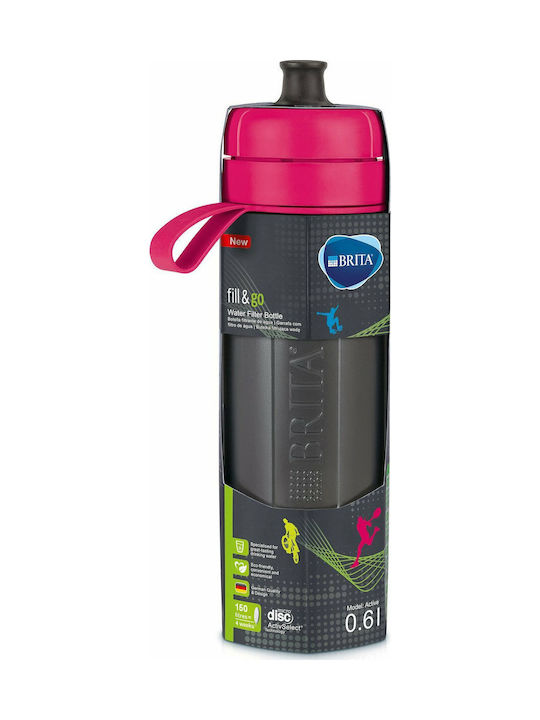 Brita Fill & Go Active Plastic Water Bottle with Mouthpiece and Filter 600ml Black Pink