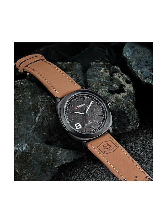 Curren Black - Brown Battery Watch with Leather Strap Brown