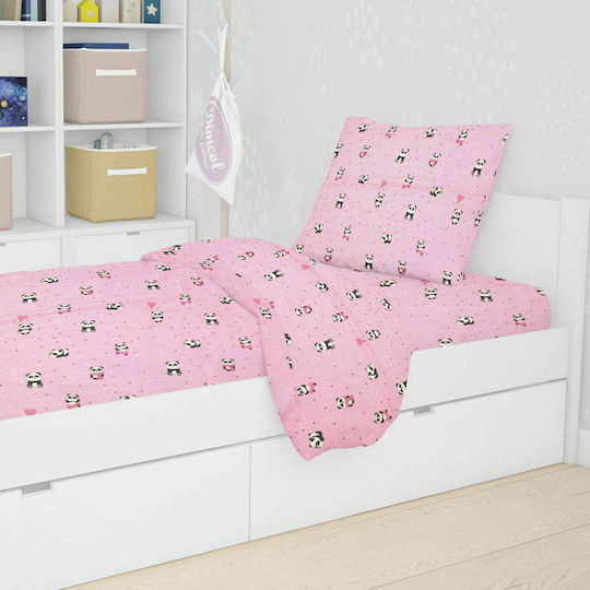 Dimcol Set Cearceafuri Pentru Copii Single Panda 111 Roz 160x240cm