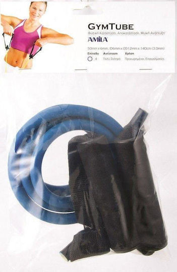 AMILA Gymtube Resistance Band Hard with Handles Blue 1.4m
