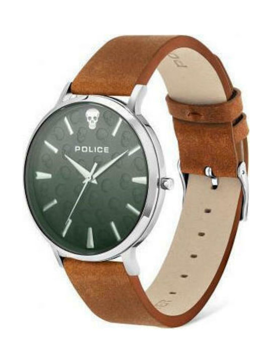 Police Tasman Watch Battery with Brown Leather Strap