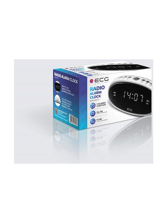 ECG RB 010 White Επιτραπέζιο Ψηφιακό Ρολόι με Ξυπνητήρι & Ραδιόφωνο Λευκό RB010