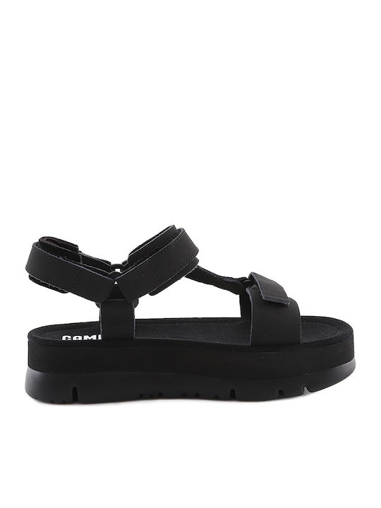 Oruga Up Leather Women's Flat Sandals Anatomic Sporty Flatforms in Black Color