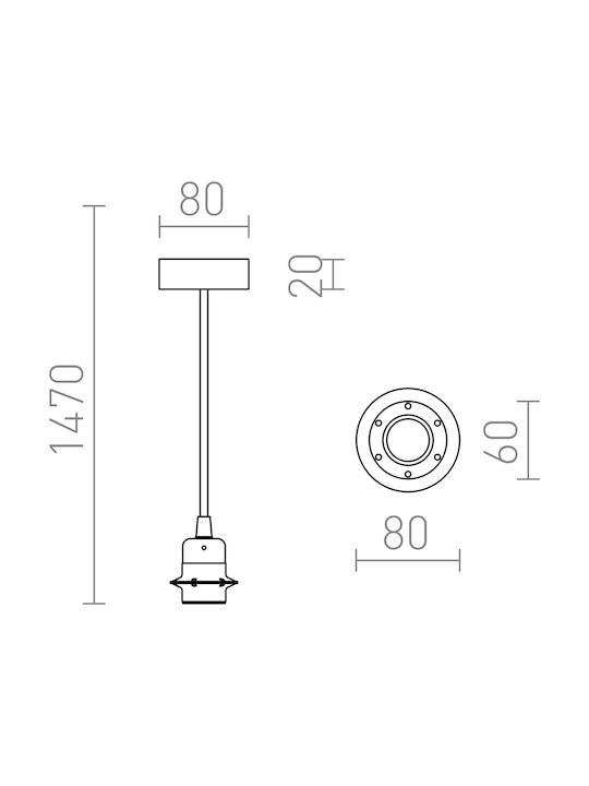 Rendl Light Studio Hex Black Pendant Light Suspension for Socket E27 Transparent