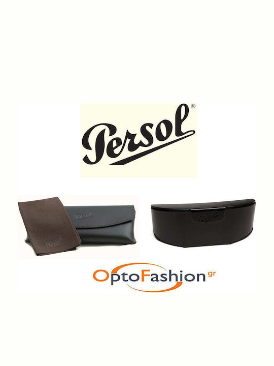 Persol Men's Sunglasses with Black Horn-Rimmed Frame and Green Lens PO3217S 95/31