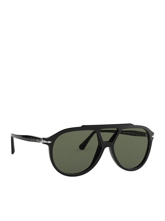 Persol Men's Sunglasses with Black Horn-Rimmed Frame and Green Lens PO3217S 95/31