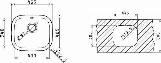 Pyramis Kiba Square 100080001 Drop-In Sink Inox Satin W46.5xD40.5cm Silver