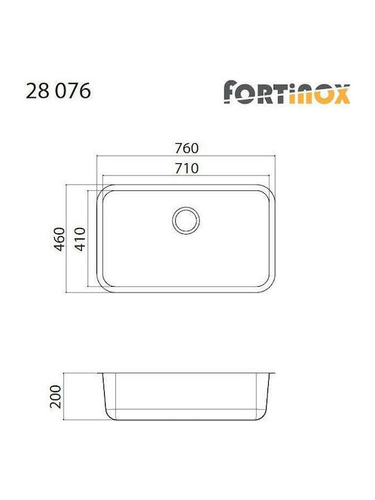 Fortinox Valley 28076 108-28076-110 28076-110 Undermount Sink Inox Satin W76xD46cm Silver