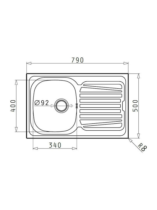 Pyramis Sparta 1B 1D Ένθετος Νεροχύτης Inox Σατινέ Μ79xΠ50cm Ασημί