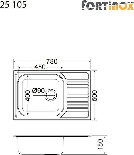 Fortinox Valley 25105 Ένθετος Νεροχύτης Inox Σατινέ Μ78xΠ50cm Ασημί