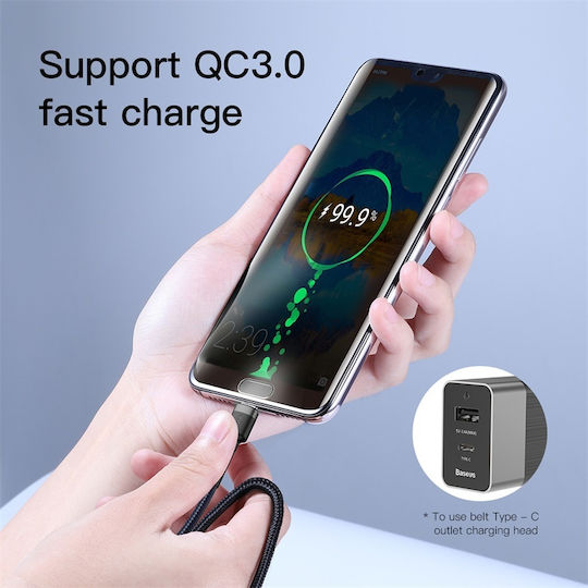 Baseus Cafule Braided USB 2.0 Cable USB-C Male - USB-C 60W Gray 1m CATKLF-GG1