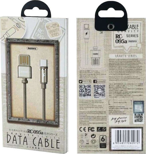 Remax Gravity RC-095a Braided / Magnetic USB 2.0 Cable USB-C male - USB-A Gold 1m