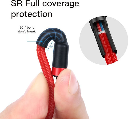 Baseus Cafule Braided USB 2.0 Cable USB-C Male - USB-C 60W Red 1m CATKLF-G09