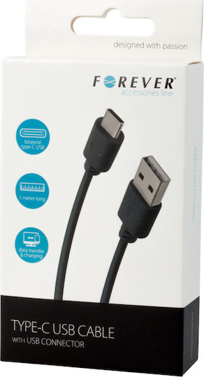 Forever USB 2.0 Cable USB-C male - USB-A Μαύρο 1m T_0014092