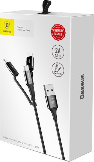 Baseus Excellent 3in1 Regular USB to Lightning / Type-C / micro USB 1.2m 2A Cable (CA3IN1-ZY01)