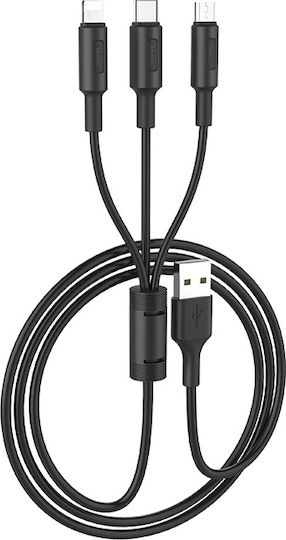 Hoco Regular USB to Lightning / Type-C / micro USB Cable Μαύρο 1m (X25)