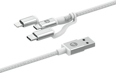 Mophie Braided USB to Lightning / Type-C / micro USB Cable Λευκό 1m (409903219)