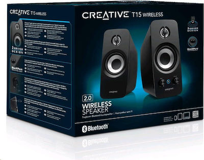 Creative T15 Ασύρματα Ηχεία Υπολογιστή 2.0 με Bluetooth και Ισχύ 11W σε Μαύρο Χρώμα