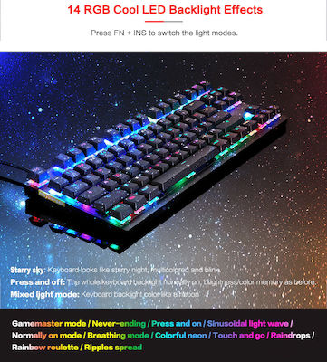 Motospeed K82 Гейминг Механична Клавиатура Без ключове с Outemu Blue суичове и RGB подсветка (Гръцки) Черен