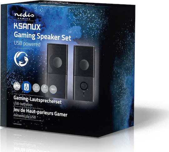 Nedis GSPR10020BK Ηχεία Υπολογιστή 2.0 με Ισχύ 18W Μαύρα