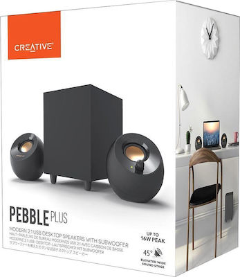 Creative Pebble Plus Ηχεία Υπολογιστή 2.1 με Ισχύ 8W σε Μαύρο Χρώμα