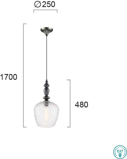 Viokef Salem Pendant Light Transparent with Socket E27 25x250cm