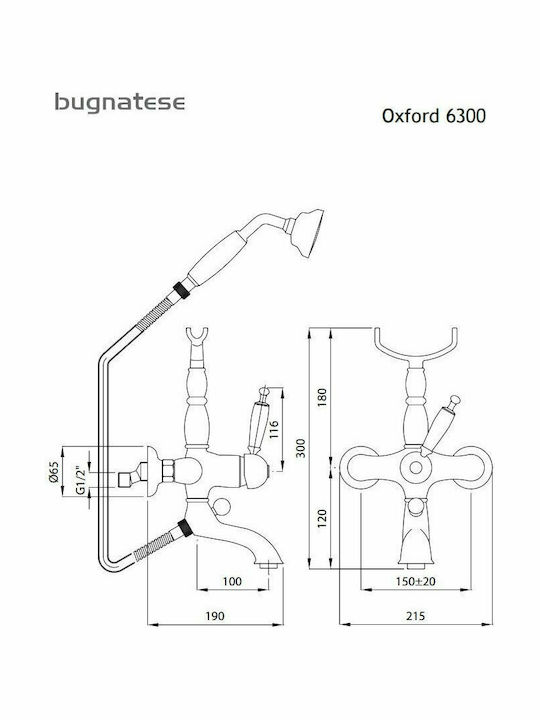 Bugnatese Oxford Ρετρό Αναμεικτική Μπαταρία Μπανιέρας Πλήρες Σετ Μαύρη