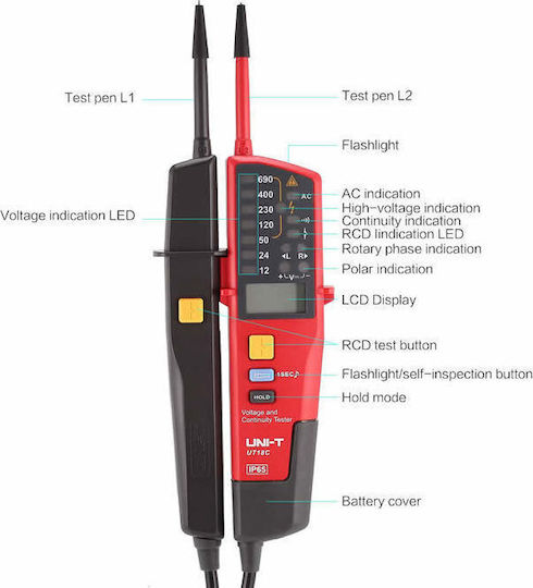 Uni-T Ανιχνευτής Τάσης UT18C AC/DC CAT IV με Εύρος Μέτρησης 12 - 690V
