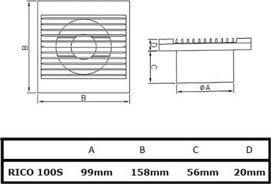 Dospel Rico 100 S Επιτοίχιος Εξαεριστήρας Μπάνιου 100mm Λευκός