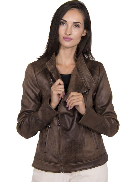 Millet Women's Short Biker Jacket for Winter Brown