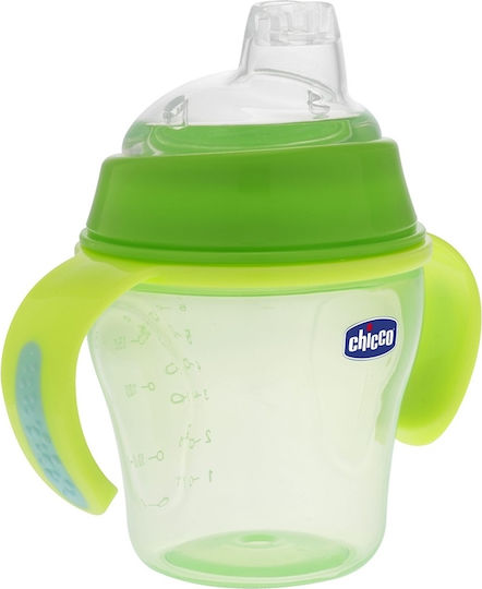 Chicco Soft Cup Educational Sippy Cup Plastic with Handles Green for 6m+m+ 200ml 06823-50