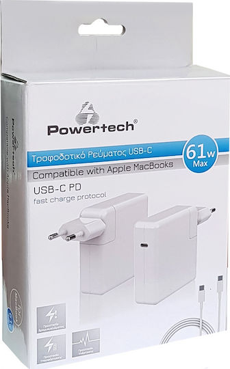 Powertech USB-C Φορτιστής Laptop 61W 2.4A για Apple με Αντάπτορα Τροφοδοσίας