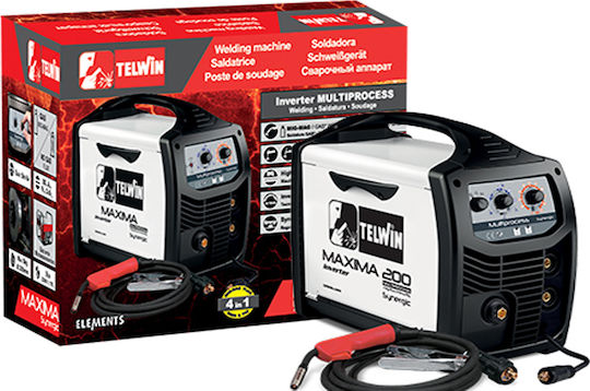 Telwin Maxima 200 Synergic Ηλεκτροκόλληση Inverter MAG / MIG / TIG / MMA με Μέγιστο Ρεύμα Συγκόλλησης 170A και Κύκλο Εργασίας 20%