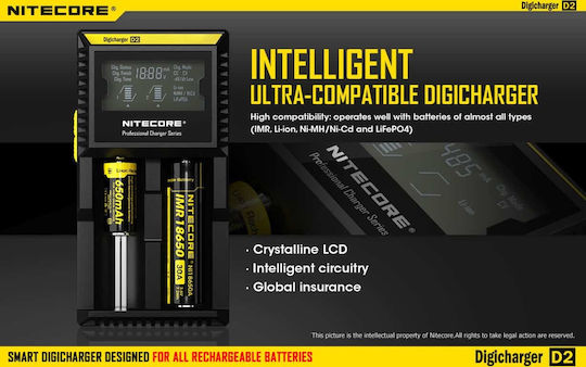 NiteCore D2 Charger 2 Batteries Li-ion/Ni-Cd/Ni-MH Size AA/AAA/18650/16340/26650/14500