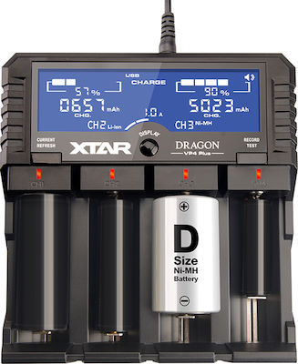 XTAR VP4 Plus Dragon Încărcător 4 Baterii Li-ion/Ni-Cd/Ni-MH Dimensiune AA/AAA/D/18650/16340/26650/14500