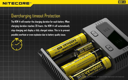 NiteCore IntelliCharger New i4 4 Batteries Ni-MH/Li-ion Size AA/AAA/D/18650/21700/16340/26650/14500