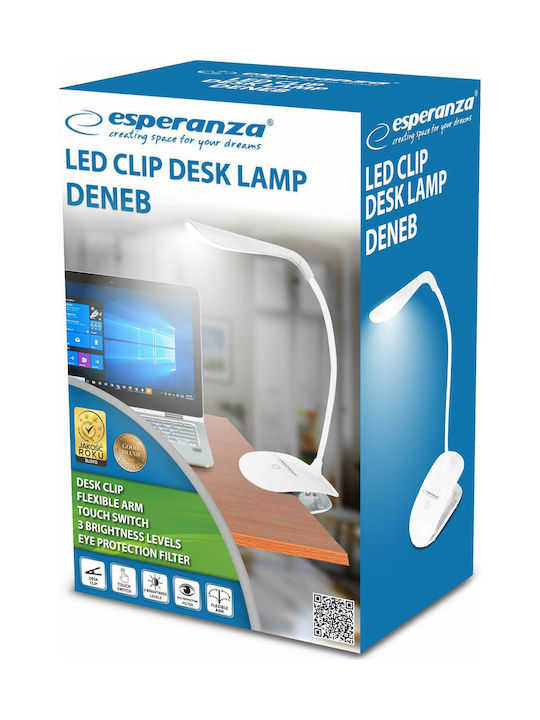 Esperanza Deneb Φωτιστικό Γραφείου LED με Εύκαμπτο Βραχίονα και Κλιπ σε Λευκό Χρώμα