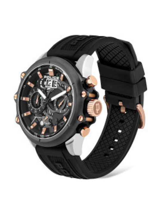 Police Luang Watch Chronograph Battery with Black Rubber Strap