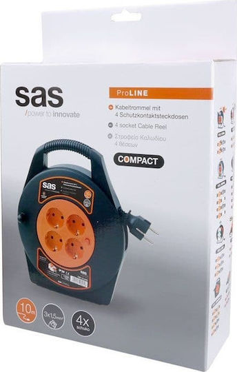 SAS Closed Type Extension Reel Cord 3 x 1.5mm²/10m Black