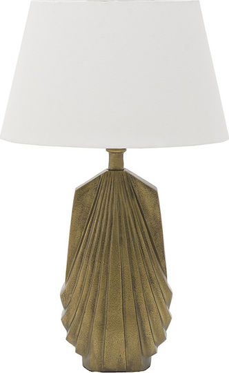 Inart Metal Vintage Table Lamp for Socket E27 with Beige Shade and Brown Base