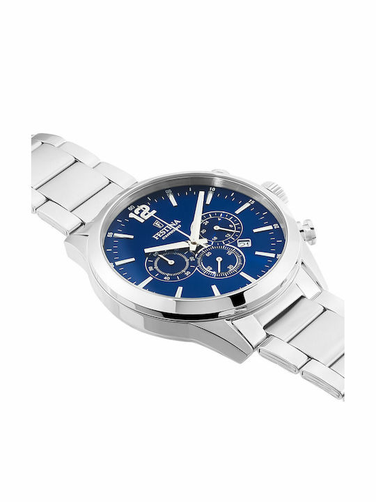 Festina Ceas Barbati 44mm Cronograf Baterie cu Brățară Din Metal Argintie