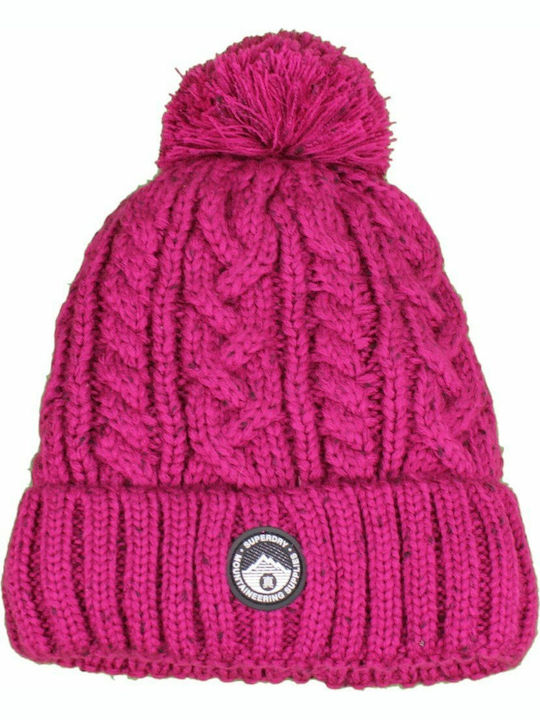 Superdry Pom Pom Beanie Γυναικείος Σκούφος με Πλεξούδες σε Ροζ χρώμα