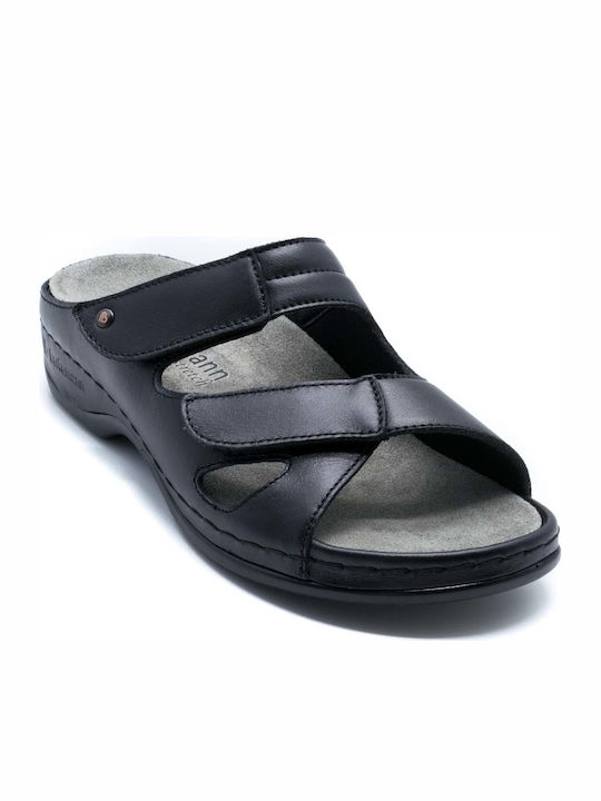 Janna Leather Women's Flat Sandals Anatomic in Black Color
